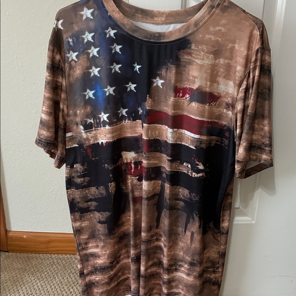 Men's Brown Distressed American Flag Graphic Tee